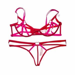 NWT VICTORIA SECRET Red and Pink Strappy Heart Bra only